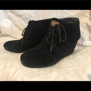 Toms Black suede wedge booties.